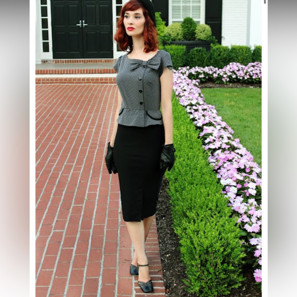 Stop Staring Grey & Black Polka Dot Pinup Park Place Fitted Dress XL *NO BELT*